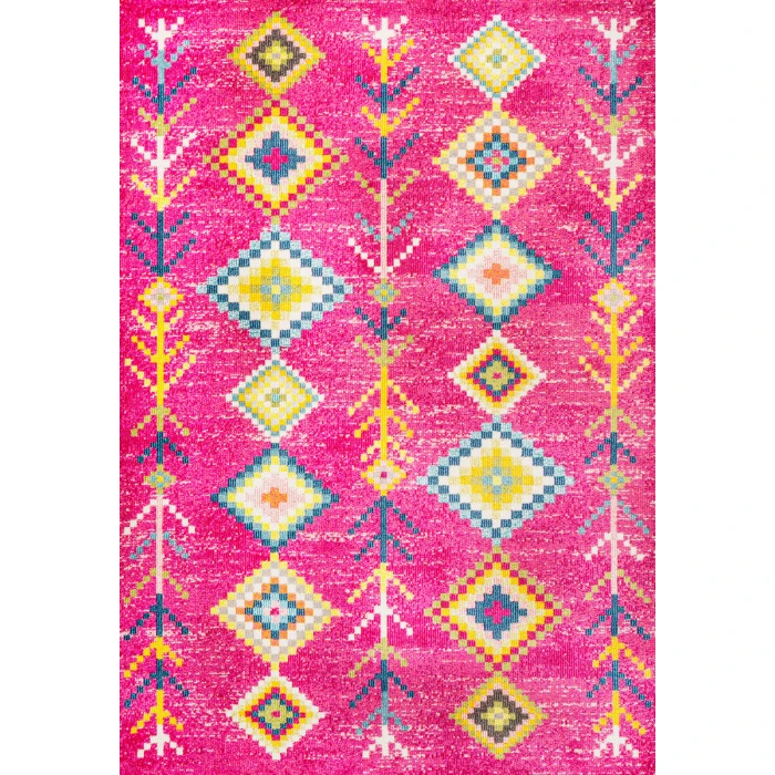 Tribal Love Geometric Pink/Multi 5 ft. x 8 ft. Area Rug