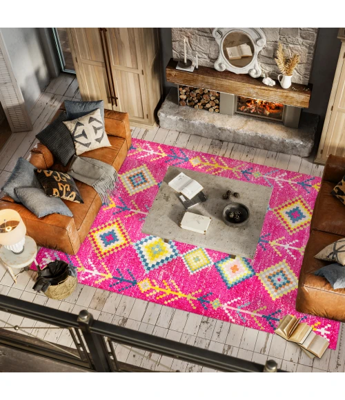 Tribal Love Geometric Pink/Multi 5 ft. x 8 ft. Area Rug