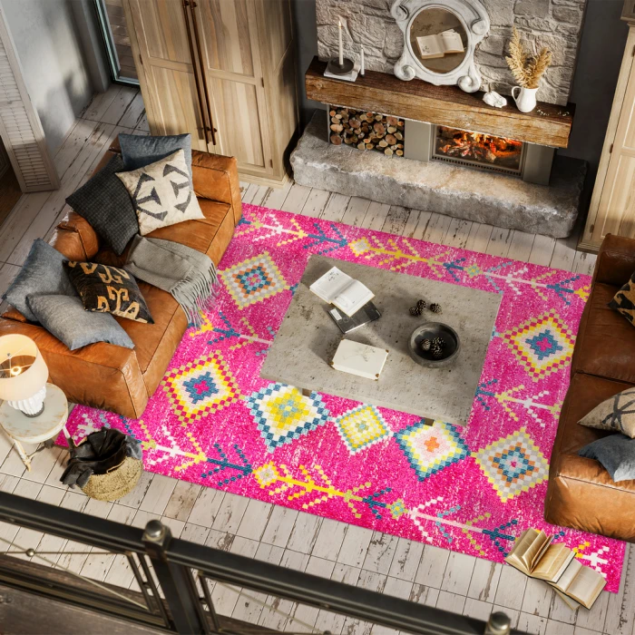 Tribal Love Geometric Pink/Multi 5 ft. x 8 ft. Area Rug