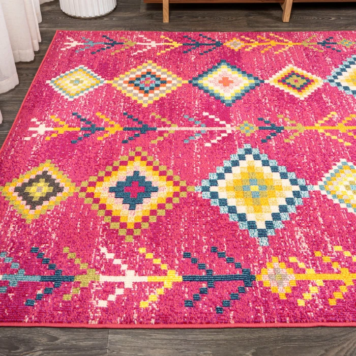 Tribal Love Geometric Pink/Multi 5 ft. x 8 ft. Area Rug