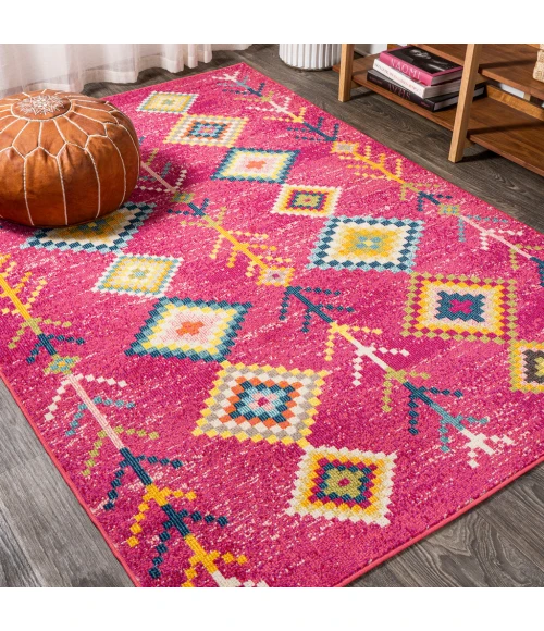Tribal Love Geometric Pink/Multi 5 ft. x 8 ft. Area Rug