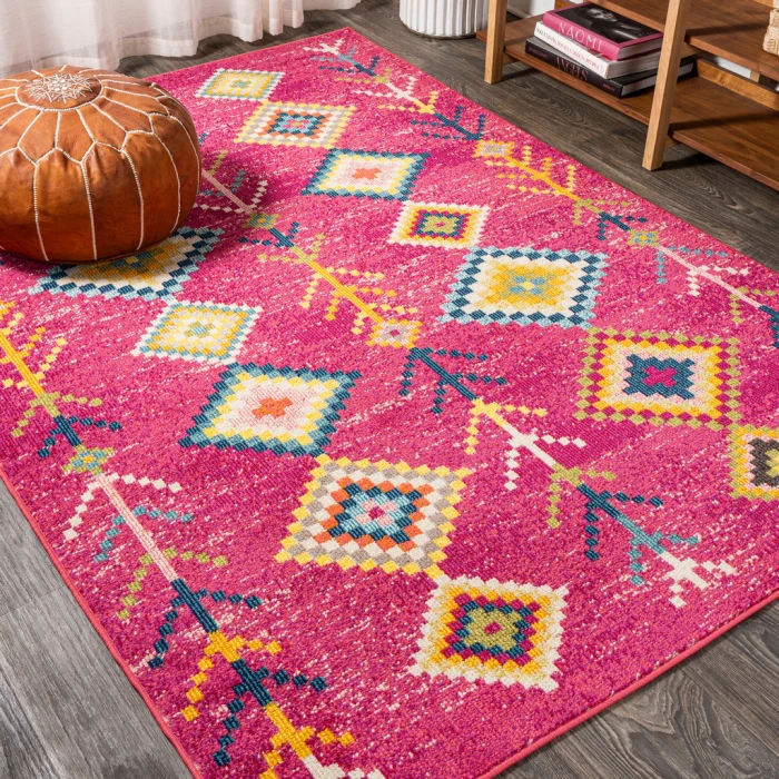 Tribal Love Geometric Pink/Multi 5 ft. x 8 ft. Area Rug