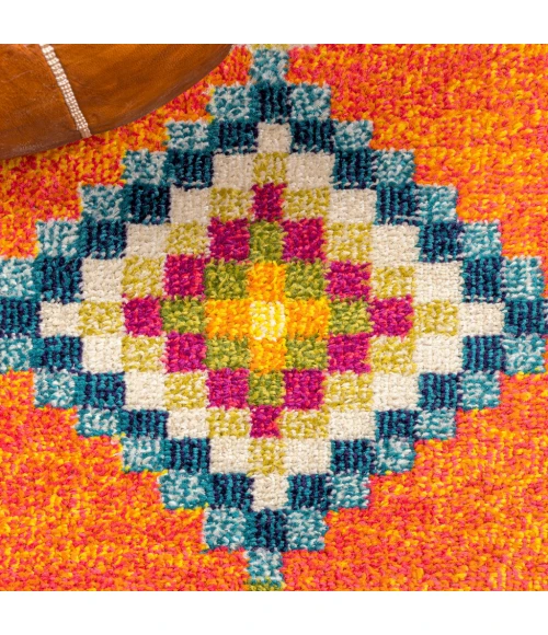 Tribal Love Geometric Orange/Multi 5 ft. x 8 ft. Area Rug