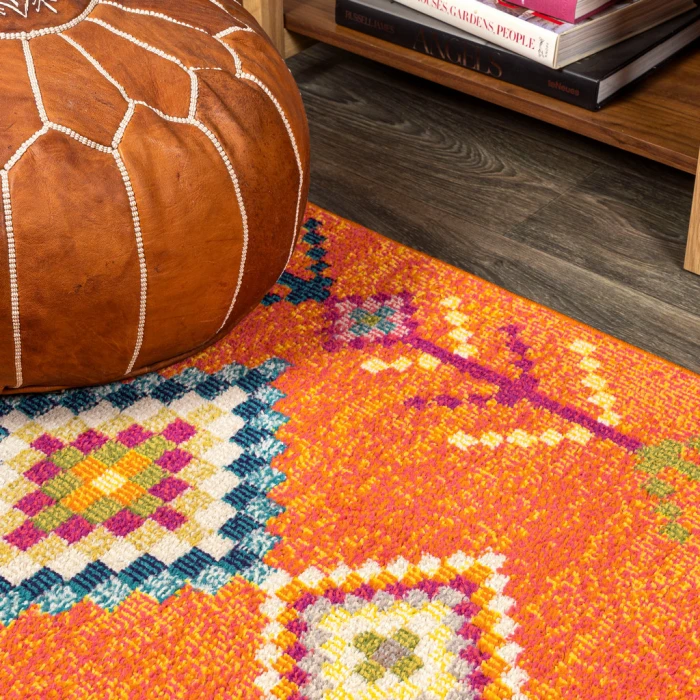 Tribal Love Geometric Orange/Multi 3 ft. x 5 ft. Area Rug