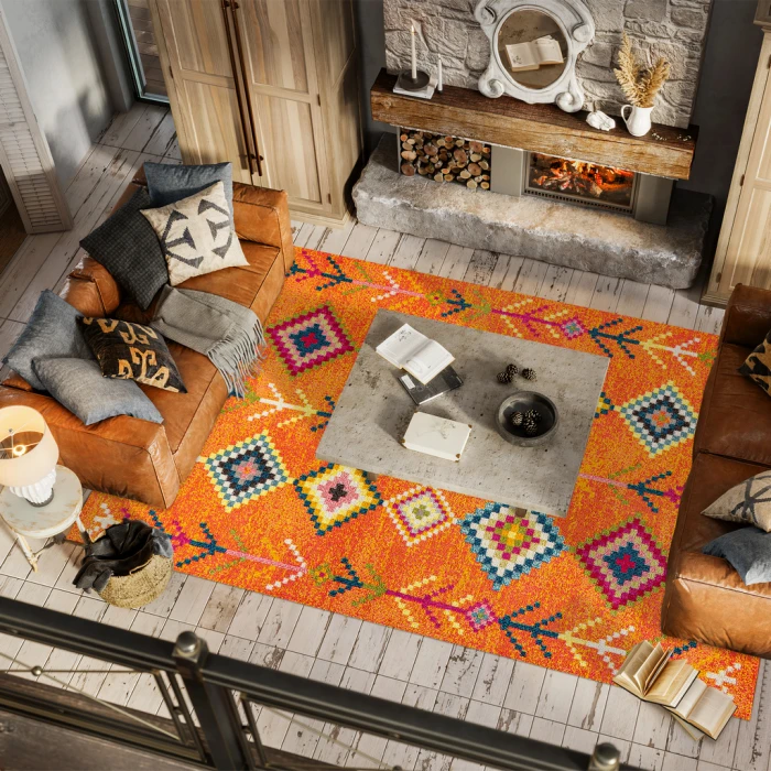 Tribal Love Geometric Orange/Multi 3 ft. x 5 ft. Area Rug