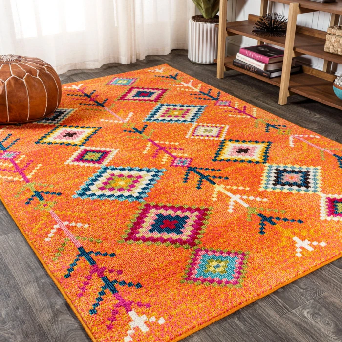 Tribal Love Geometric Orange/Multi 3 ft. x 5 ft. Area Rug