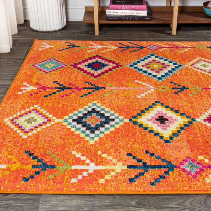 Tribal Love Geometric Orange/Multi 3 ft. x 5 ft. Area Rug