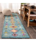 Tribal Love Geometric Light Blue/Multi 2 ft. x 8 ft. Runner Rug