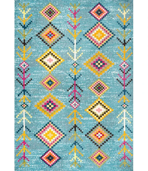 Tribal Love Geometric Light Blue/Multi 3 ft. x 5 ft. Area Rug