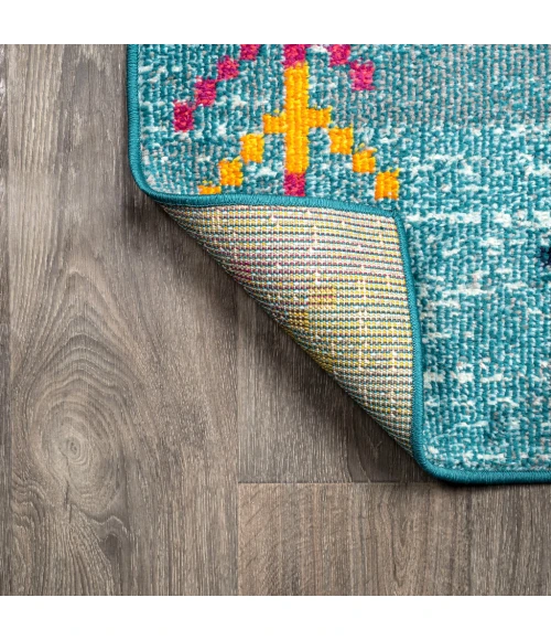 Tribal Love Geometric Light Blue/Multi 2 ft. x 8 ft. Runner Rug