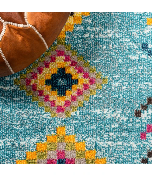 Tribal Love Geometric Light Blue/Multi 2 ft. x 8 ft. Runner Rug