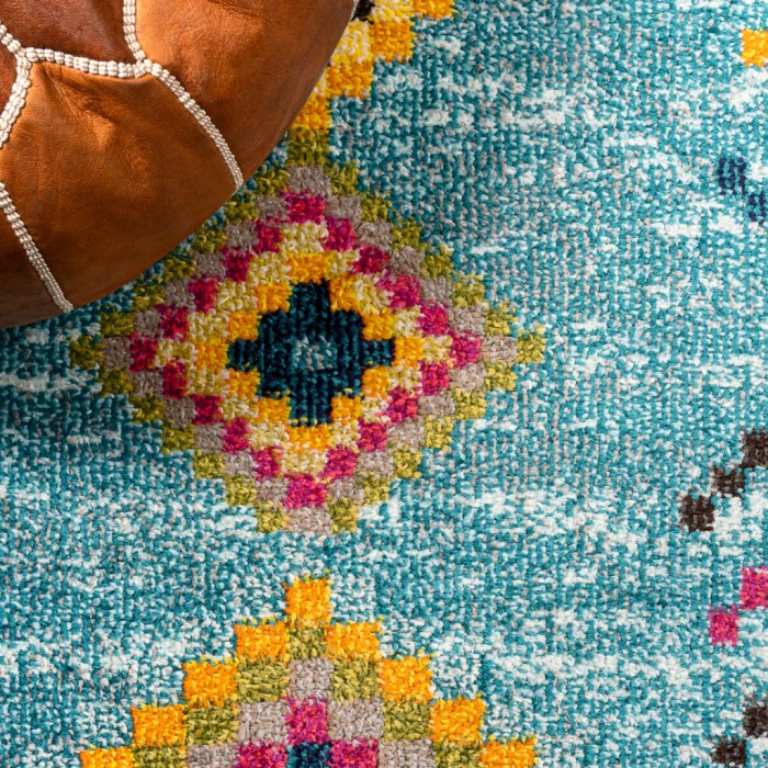 Tribal Love Geometric Light Blue/Multi 4 ft. x 6 ft. Area Rug