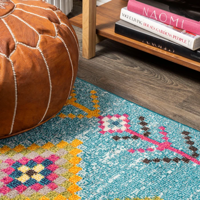 Tribal Love Geometric Light Blue/Multi 4 ft. x 6 ft. Area Rug