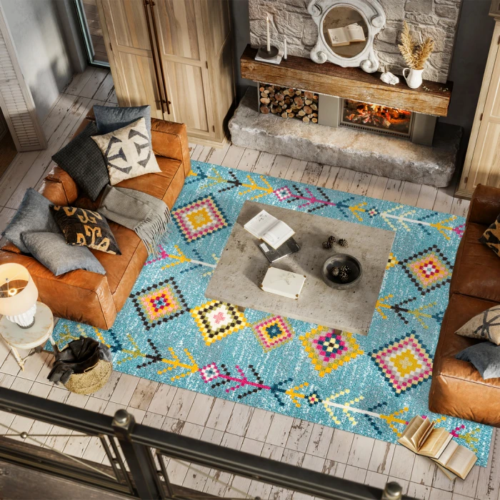 Tribal Love Geometric Light Blue/Multi 4 ft. x 6 ft. Area Rug