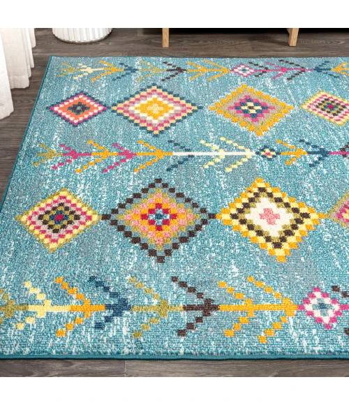 Tribal Love Geometric Light Blue/Multi 3 ft. x 5 ft. Area Rug