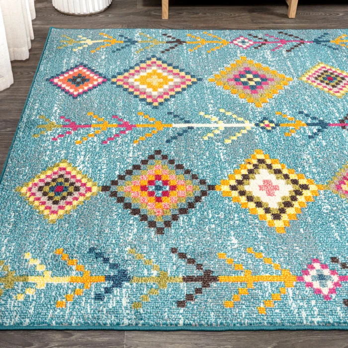 Tribal Love Geometric Light Blue/Multi 4 ft. x 6 ft. Area Rug