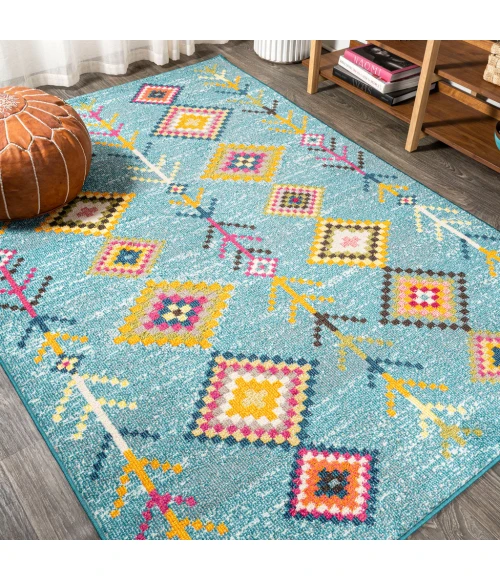 Tribal Love Geometric Light Blue/Multi 3 ft. x 5 ft. Area Rug