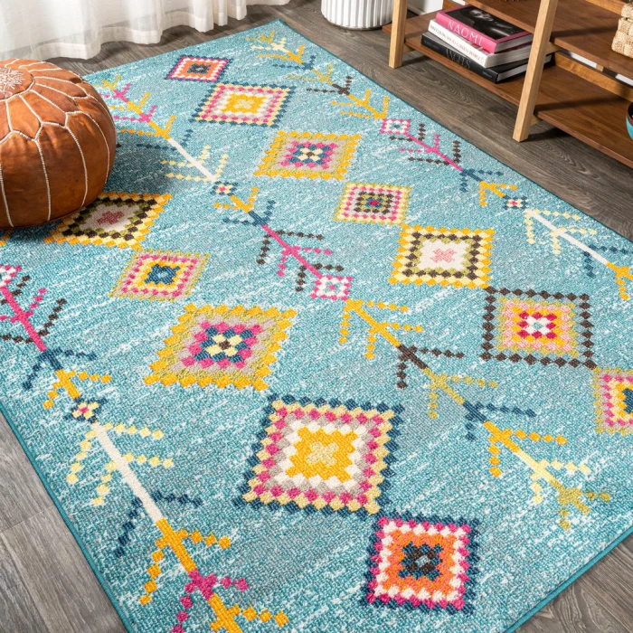 Tribal Love Geometric Light Blue/Multi 4 ft. x 6 ft. Area Rug