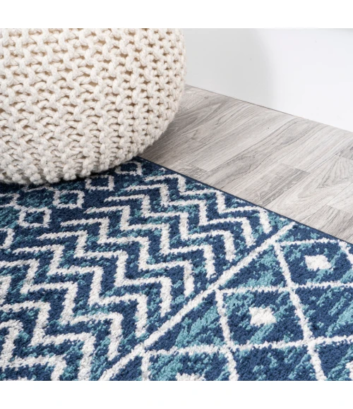 Arta Moroccan Vintage Geometric Rug Navy/Cream 2 ft. x 8 ft. Runner Rug