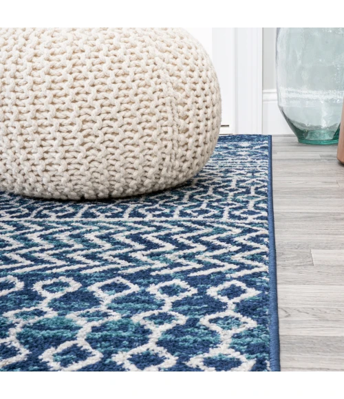 Arta Moroccan Vintage Geometric Rug Navy/Cream 2 ft. x 8 ft. Runner Rug