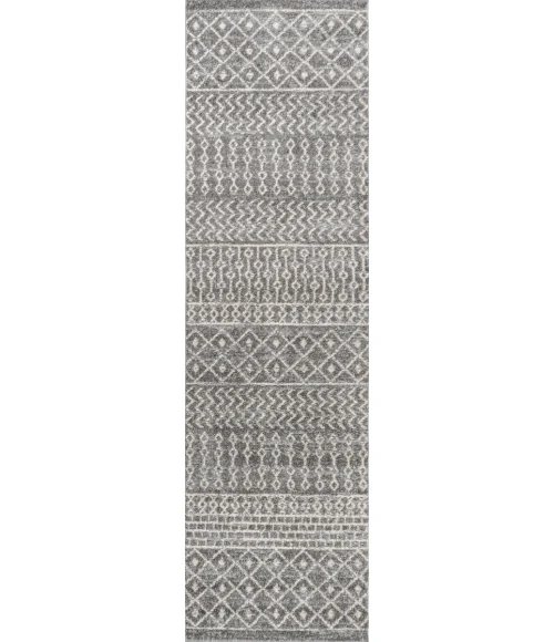 Arta Moroccan Modern Geometric Rug Gray/Cream 2 ft. x 8 ft. Runner Rug
