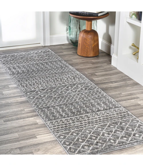 Arta Moroccan Modern Geometric Rug Gray/Cream 2 ft. x 8 ft. Runner Rug