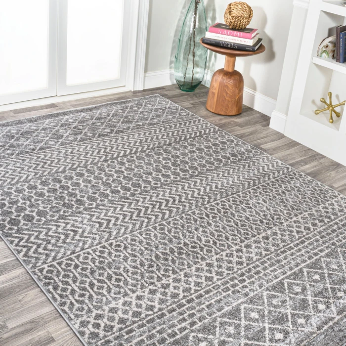 Arta Moroccan Modern Geometric Rug Gray/Cream 3 ft. x 5 ft. Area Rug