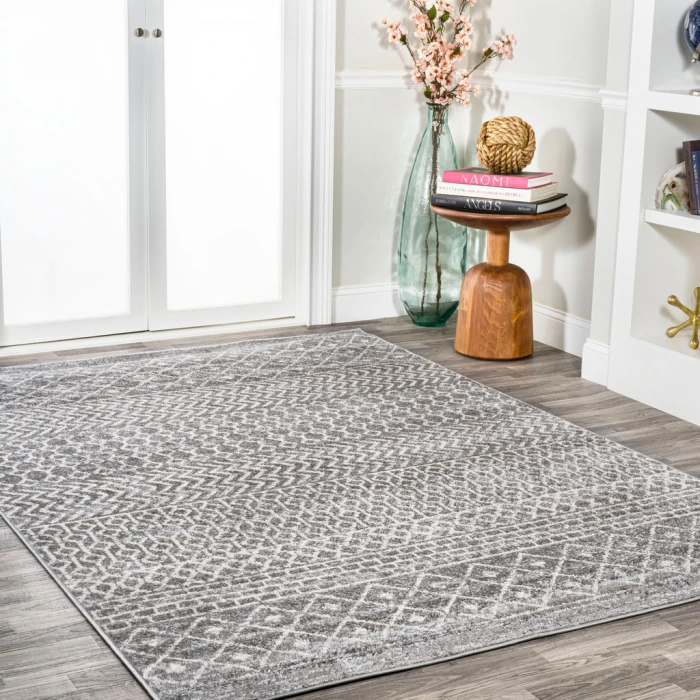 Arta Moroccan Modern Geometric Rug Gray/Cream 3 ft. x 5 ft. Area Rug
