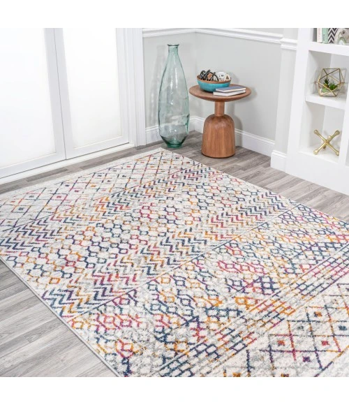 Arta Moroccan Vintage Geometric Rug Multi/Cream 3 ft. x 5 ft. Area Rug