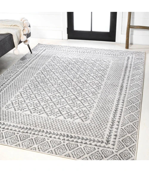 Athens Modern Geometric Boho Rug Gray/Cream 8 ft. x 10 ft. Area Rug