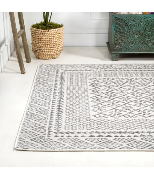 Athens Modern Geometric Boho Rug Gray/Cream 8 ft. x 10 ft. Area Rug