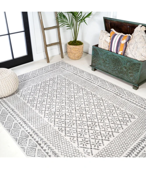 Athens Modern Geometric Boho Rug Gray/Cream 8 ft. x 10 ft. Area Rug