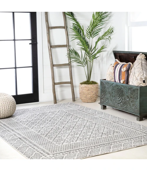 Athens Modern Geometric Boho Rug Gray/Cream 8 ft. x 10 ft. Area Rug