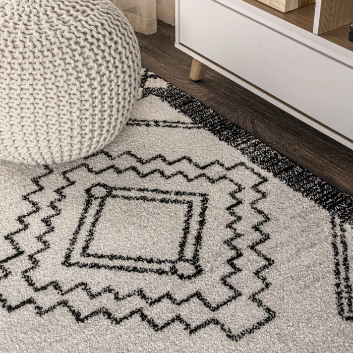 Amir Moroccan Beni Souk Cream/Black 9 ft. x 12 ft. Area Rug