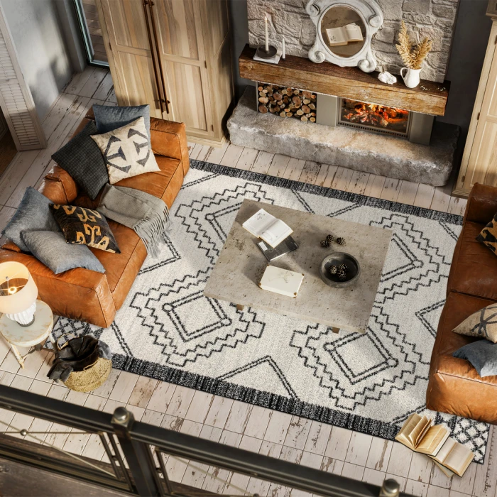Amir Moroccan Beni Souk Cream/Black 9 ft. x 12 ft. Area Rug