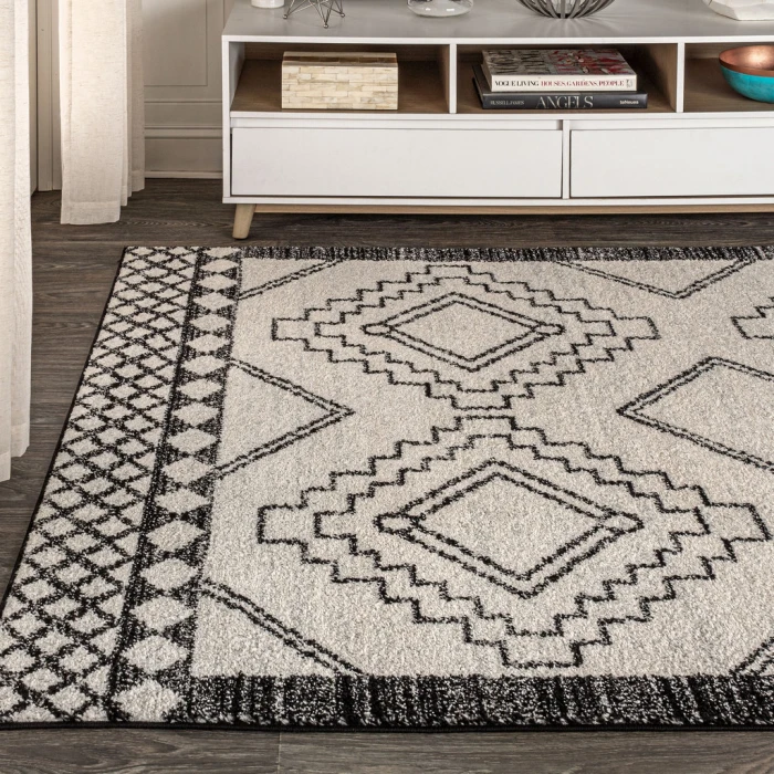 Amir Moroccan Beni Souk Cream/Black 9 ft. x 12 ft. Area Rug
