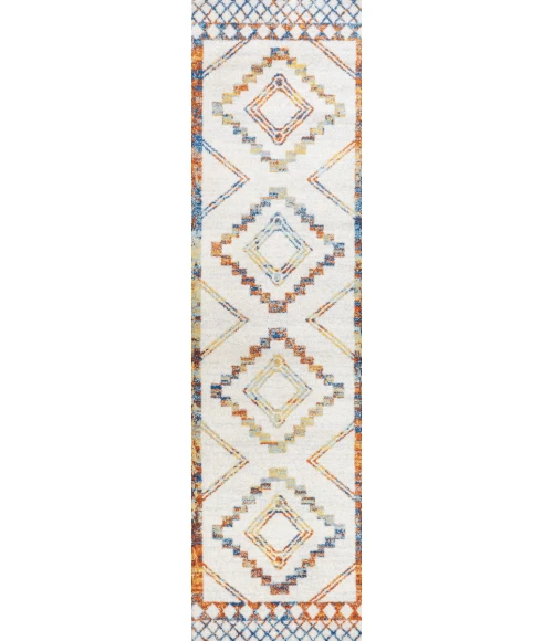 Amir Moroccan Beni Souk Ivory/Blue/Orange 2 ft. x 8 ft. Runner Rug
