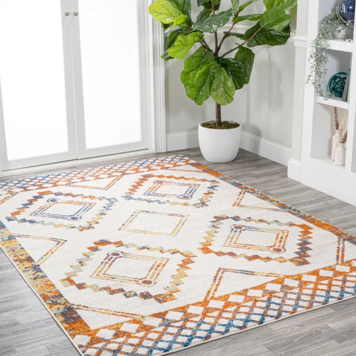 Amir Moroccan Beni Souk Ivory/Blue/Orange 3 ft. x 5 ft. Area Rug