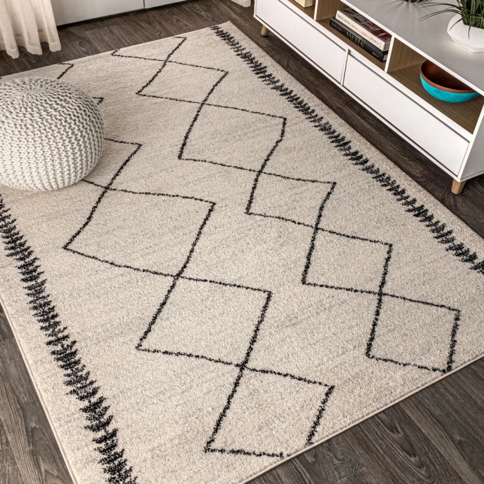 Zaina Moroccan Beni Souk Cream/Black 3 ft. x 5 ft. Area Rug