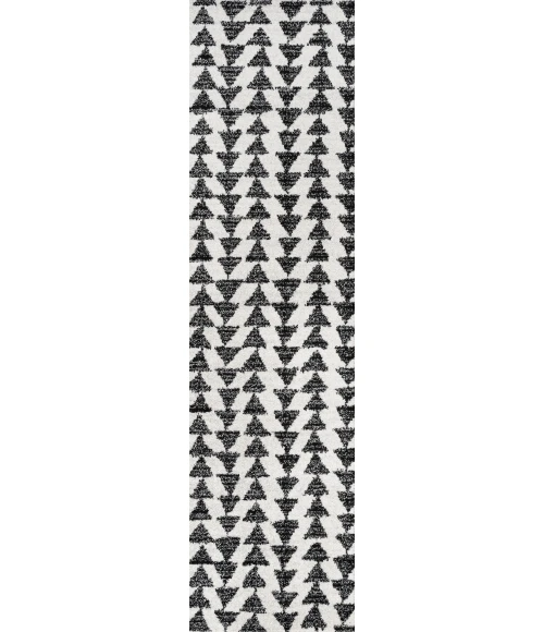 Aisha Moroccan Triangle Geometric Cream/Black 2 ft. x 8 ft. Runner Rug