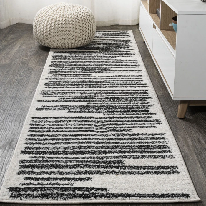 Khalil Modern Berber Stripe Cream/Black 2 ft. x 8 ft. Runner Rug
