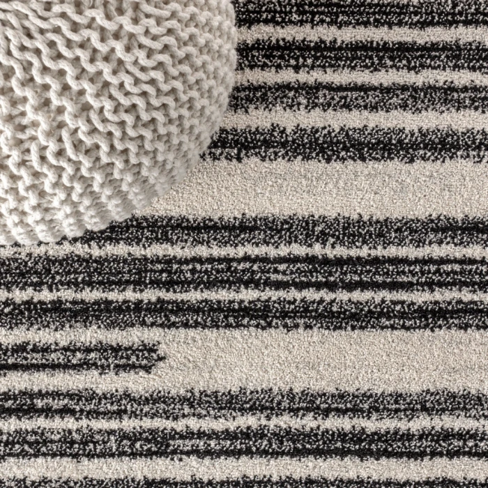 Khalil Modern Berber Stripe Cream/Black 2 ft. x 8 ft. Runner Rug