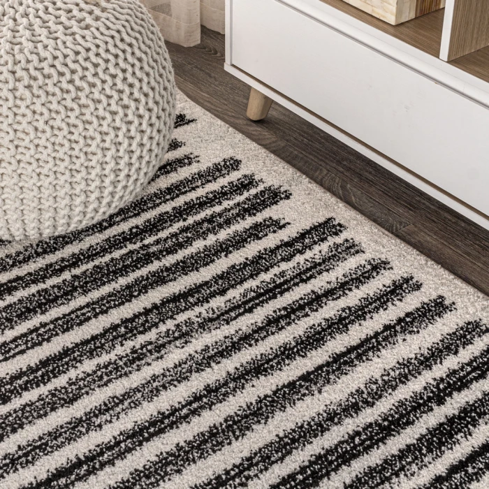 Khalil Modern Berber Stripe Cream/Black 2 ft. x 8 ft. Runner Rug
