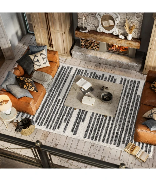 Khalil Modern Berber Stripe Cream/Black 8 ft. x 10 ft. Area Rug