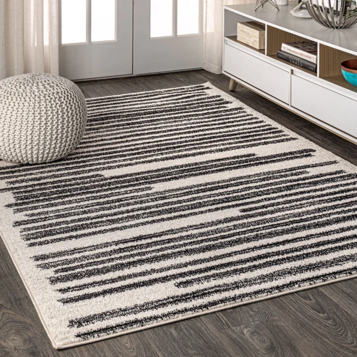 Khalil Modern Berber Stripe Cream/Black 8 ft. x 10 ft. Area Rug