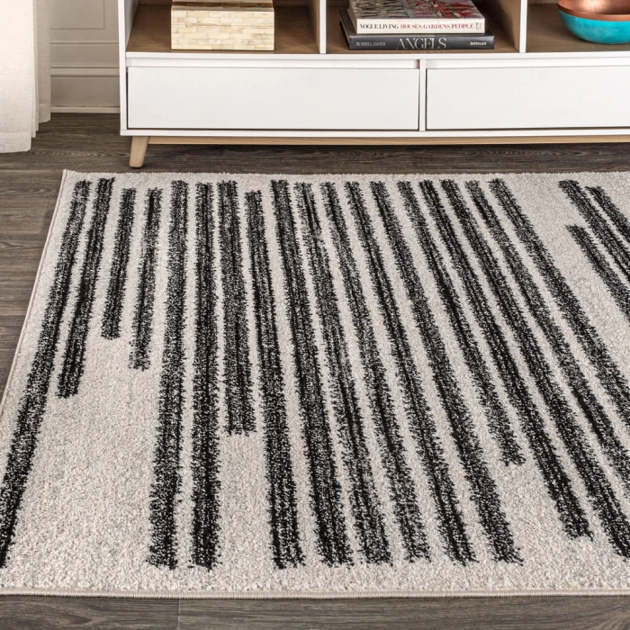 Khalil Modern Berber Stripe Cream/Black 8 ft. x 10 ft. Area Rug
