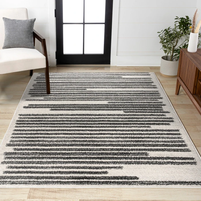 Khalil Modern Berber Stripe Cream/Black 8 ft. x 10 ft. Area Rug