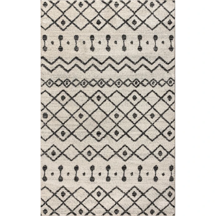 Aksil Moroccan Beni Souk Cream/Black 8 ft. x 10 ft. Area Rug