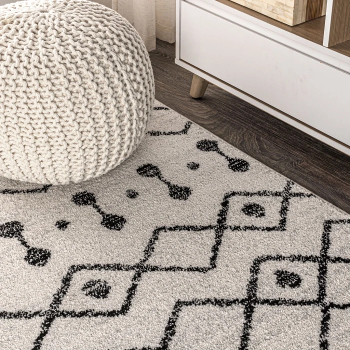 Aksil Moroccan Beni Souk Cream/Black 8 ft. x 10 ft. Area Rug