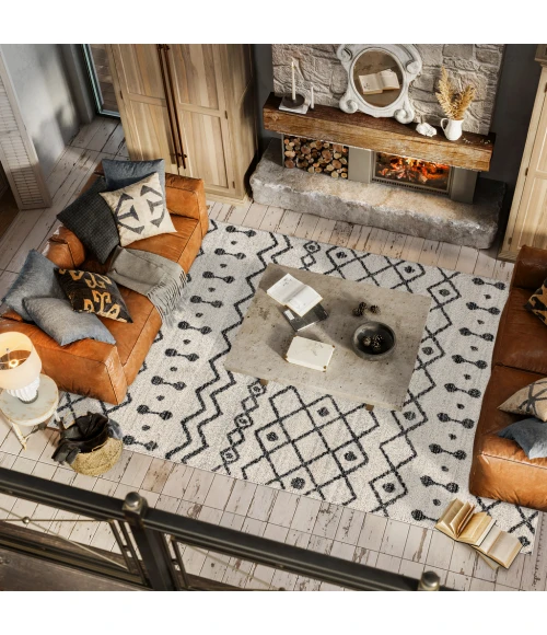 Aksil Moroccan Beni Souk Cream/Black 3 ft. x 5 ft. Area Rug